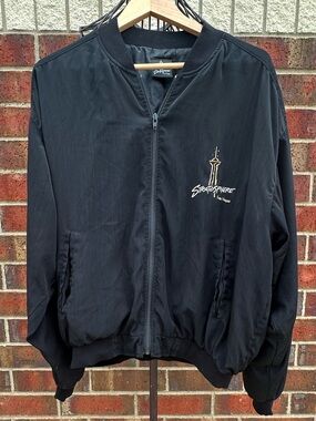 Stratosphere Las Vegas Black Bomber Souvenir Jacket Streetwear Retro Y2K Satin